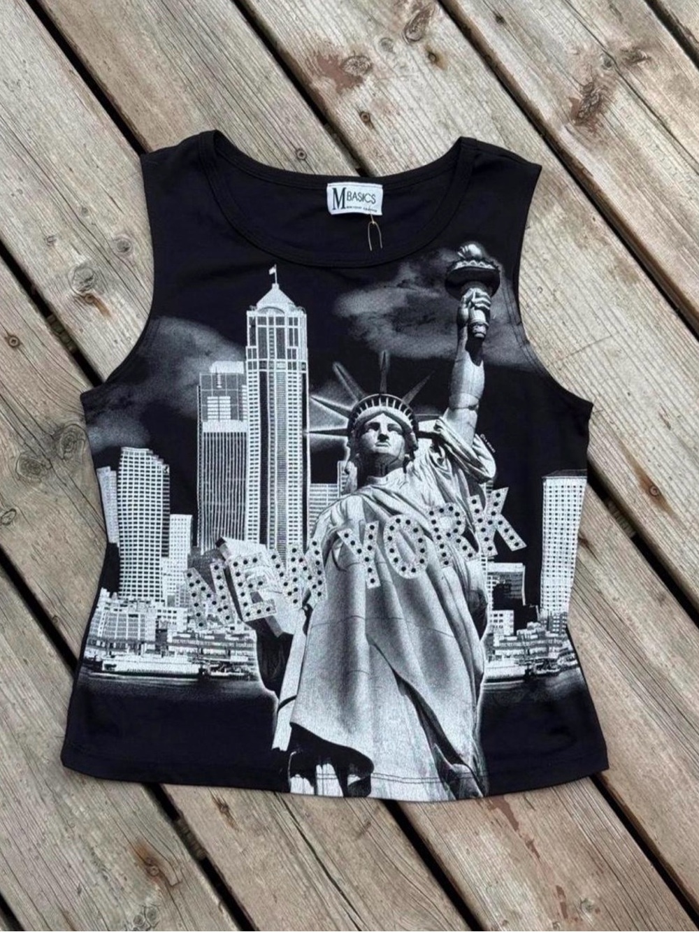 Mbasics New York City tank top with Statue of Liberty and skyline graphic